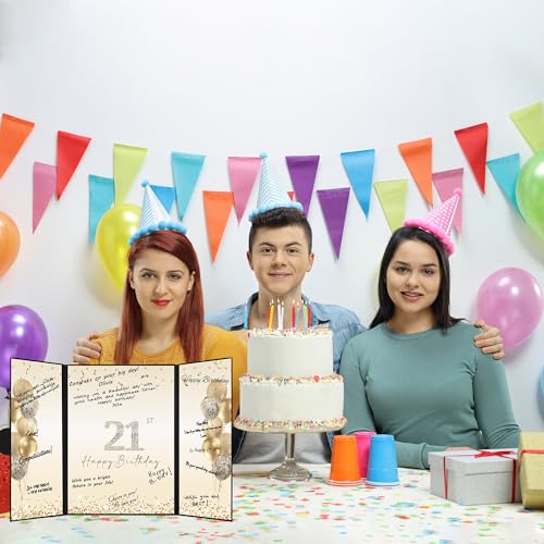 Image of DARUNAXY Black Gold 21st Birthday Party Decorations, Happy 21st Birthday Alternative Signature Guest Book for Men Women Cheers to 21 Years Old Gifts 21 Birthday Signing Card Board Party Supplies