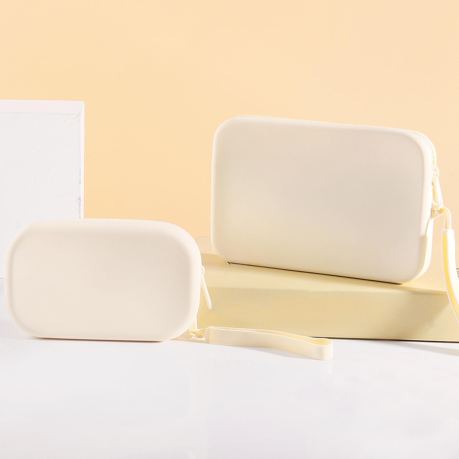 DAMILY Borsa Cosmetica in Silicone Impermeabile, Borsa Cosmetica Portatile Da Viaggio, Borsa Di Lavaggio Carina, Portafoglio Della Borsa Cosmetica Della Chiusura Lampo, Unisex (Beige)