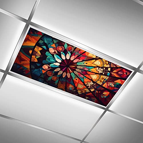 Image of 2ft x 4ft Fluorescent Light Covers Mosaic Geometric Pattern Colorful Stained Glass Ceiling Light Covers for Classroom Office Hospitals Home, Reduce Glare & Flicker