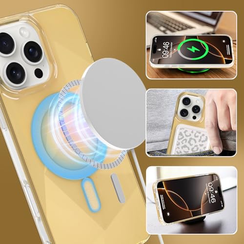 Image of Magnetic Case for iPhone 16 Pro Max [Compatible with Magsafe] [Anti-Yellowing] [1 Screen Protector] Shockproof Slim Iridescent Sparkly Case for iPhone 16 Pro Max 6.9 inch 2024, Gold