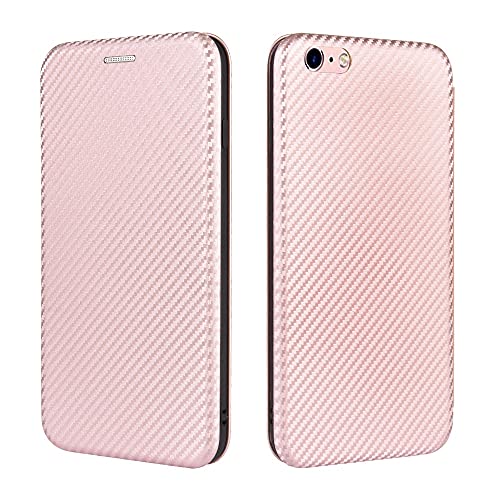 Protection iPhone 6S rose étui rabat hybride antichoc rigide en TPU et carbone de luxe
