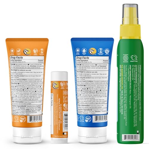 Badger Kids Sun & Bug Bundle - SPF 40 Kids Sunscreen, SPF 40 Sport Mineral Sunscreen, SPF 35 Kids Sunscreen Stick, Bug Spray, Reef-Friendly Sunscreen with Zinc Oxide and DEET-Free Insect Repellent