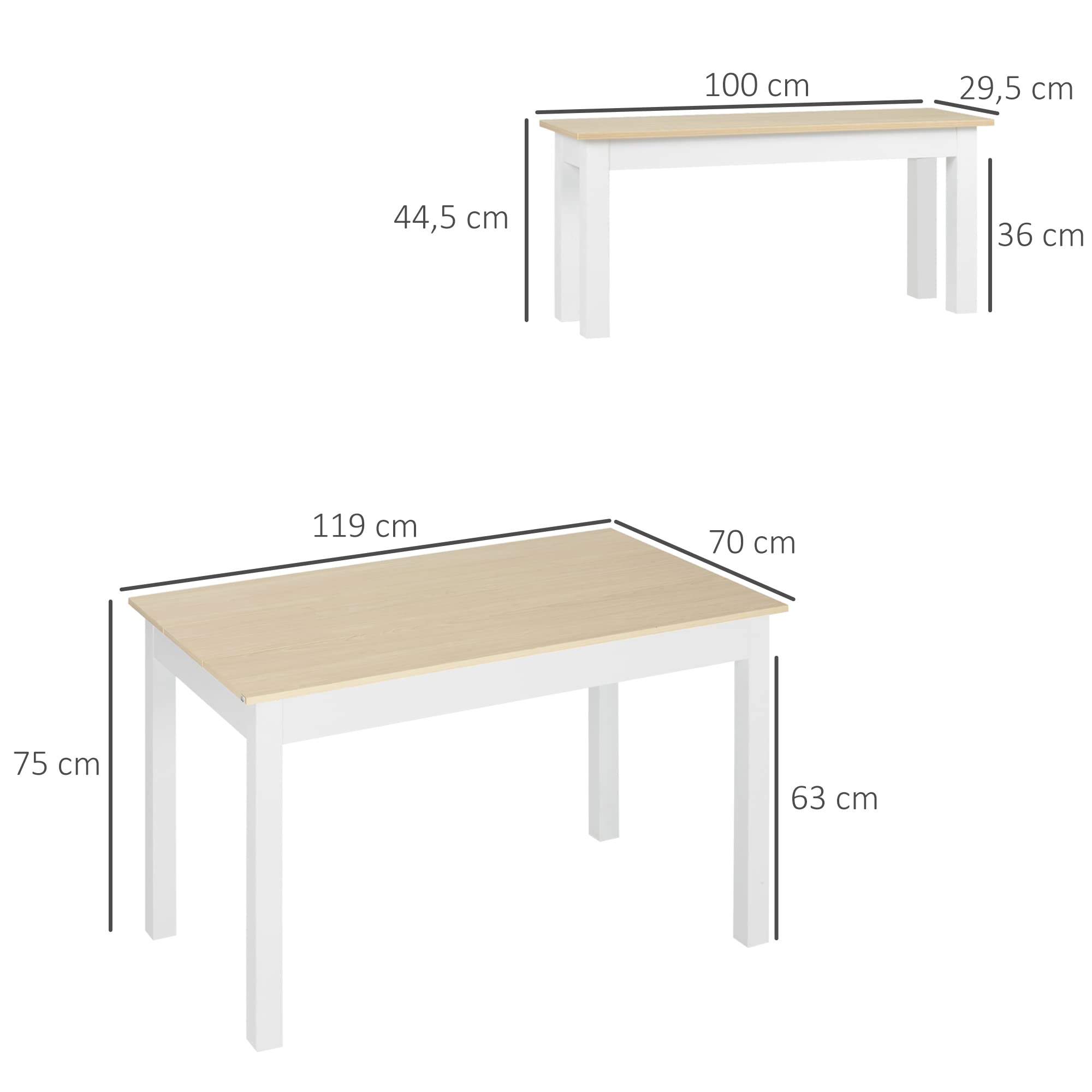 HOMCOM Ensemble Table à Manger 3 pièces avec 2 bancs encastrables pour 4-6 Personnes Style Contemporain - Cuisine Salle à Manger Salon - Panneaux de Particules
