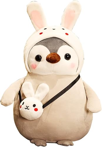 Galatee Lindo conejo pingüino personalizado de 13.7 pulgadas, peluche Kawaii de pingüino suave con trajes de conejo, regalos para niños y niñas