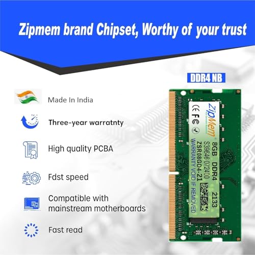 Image of 8GB DDR4 2133MHz Laptop RAM /Notebook RAM | PC4-17000 | SO-DIMM | CL-15 |1Rx8 Single Rank |Computer RAM Memory Module Upgrade | 3-Year Warranty | Made in India