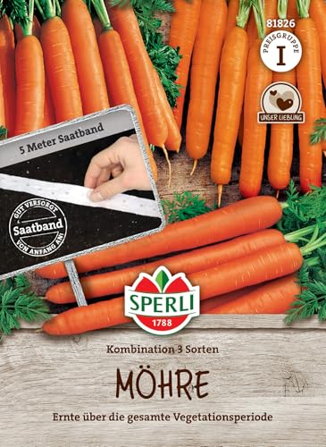 Sperli Möhrensamen Sortiment 3 Sorten Saatband 81826 - lange Erntezeit - Samen Gemüse Gemüse Pflanzen Gemüsesamen Möhren Karotten Saatband