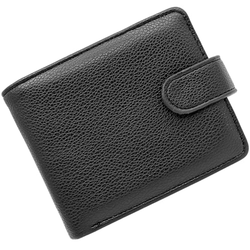 LUFFLOK Billetera de Cuero Negro, Cartera para Hombres y Mujeres, Billetera Multifuncional Suave con 2 Compartimentos para Billetes con Hebilla, Ranuras para Cartera Tarjetas (Negro)