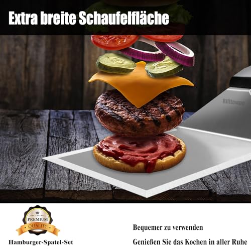 Rilltowpe Szpatułka do grilla ze stali nierdzewnej do smash burgerów, wysokiej jakości szpatułka do grillowania, idealne akcesoria do grilla, szpatułka plancha, prezent dla mężczyzn.