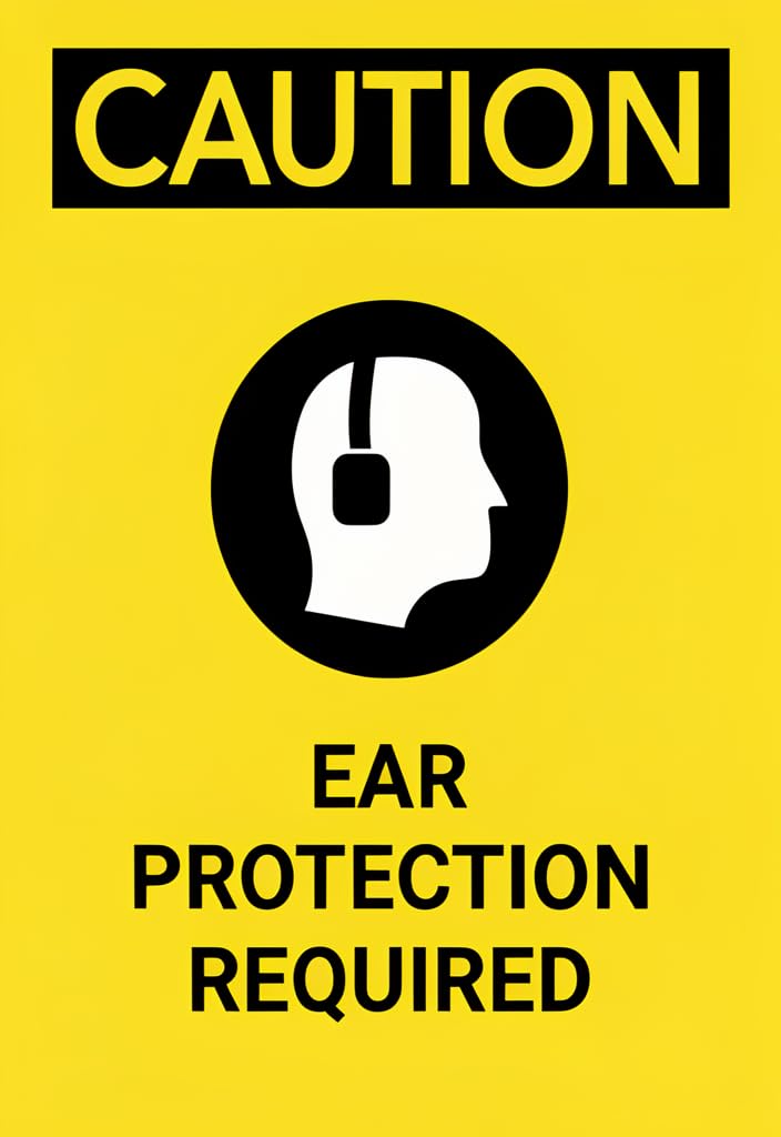 peiyeety Caution Ear Protection Required Tin Sign 12x8 Inch Metal Warning Wall Decor, Yellow & Black Safety Notice Plaque for Workshop, Garage, Factory, Construction Site, Hearing Protection Reminder