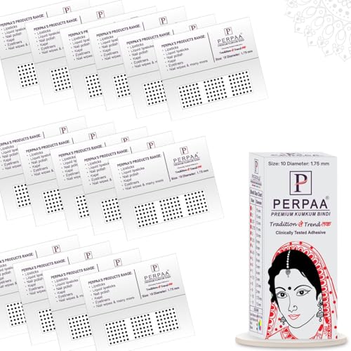Image of PERPAA Kumkum Velvet Round Sticker Bindi Box of 15 Flaps for Ladies Women Forehead Bindi (Stick On) (Size 10, Diameter 1.75mm, Black)