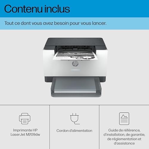 HP Laserjet M209dw, 6GW62F, Imprimante monofonction A4, Impression Recto Verso Automatique en Noir et Blanc, 29 ppm, USB, Wi-FI, Ethernet, Smart, sans fax, sans ADF, écran LCD à icônes, Grise