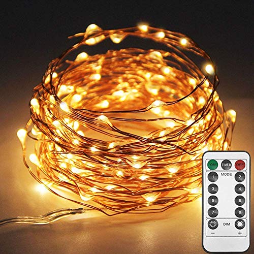 Copper Wire Fairy String Lights – Warm White, 8 Modes, USB Powere...