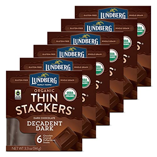 Lundberg - Organic Thin Stackers With Decadent Dark Chocolate, Whole Grain, Kosher, Usda-Organic, Non Gmo Project Verified, Fair Trade Certified Ingredients, Gluten-Free (3.3 Oz, 6-Pack) #TOP25
