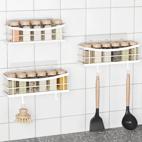 Rustproof Wall-Mounted 3-Tier Shower Caddy Shelf Organizer with Hooks - No Drilling, Stainless Steel, White
