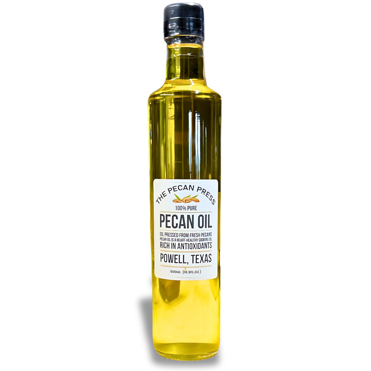 Pecan Oil, 500 ML Glass Bottle, Heart Healthy Cooking Oil, Nutty Flavor, Made in Texas USA