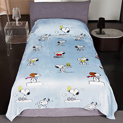 Kanguru Snoopy - Manta para Cama Individual, 100% Microfibra Suave, Color Celeste, 130 x 230 cm (1298)