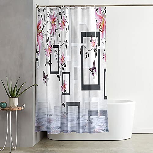 Rideau de douche polyester 165x200 fleur géométrique papillon salle de bain - 3