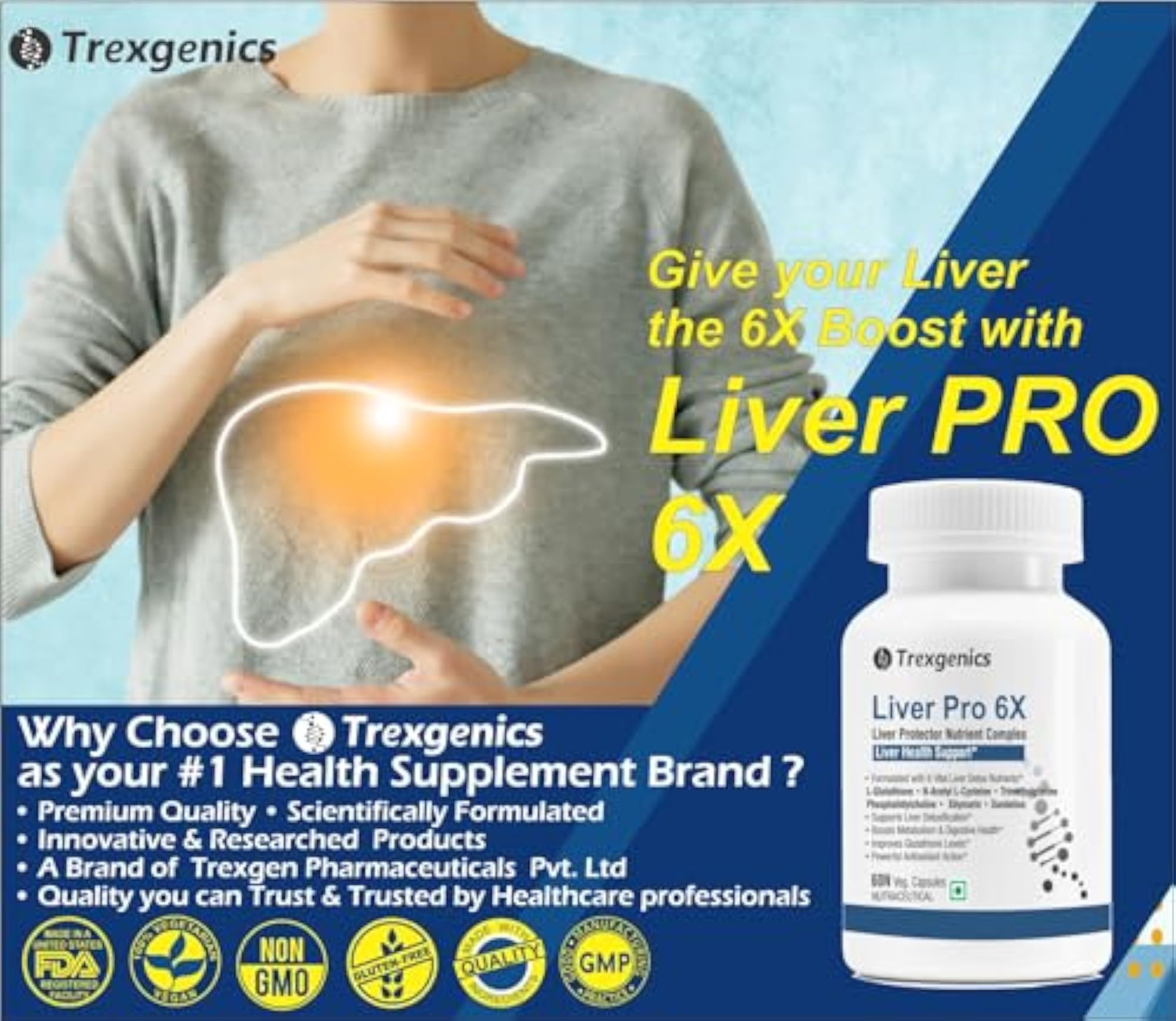 LIVER PRO 6X with L-Glutathione & Natural Herbs, 60 Veg Capsules