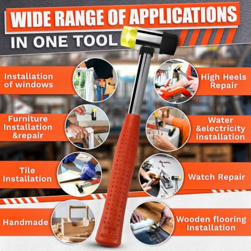 Image of Small Rubber Mallet Hammer, Red 25mm Double-Faced Soft Face Mallet with Soft Rubber & Hard Plastic Heads, Non Marring Jewelry Hammer for Leather Craft, Tile, Furniture Repair, Hobby & DIY Projects