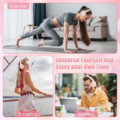 Image of Active Noise Cancelling Headphones, Over-Ear Headphones Pink | Wireless Blutooth Headphones with100H Playtime, Built-in Microphone, Lightweight & Foldable, Deep Bass for Work /Gym /Travel