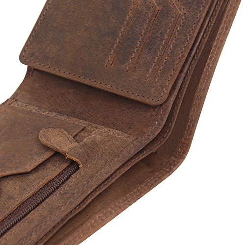 Men’s RFID Blocking Wallet - Classic Bifold Design - Zipper Coin Pocket - Genuine Hunter Leather (Brown)3