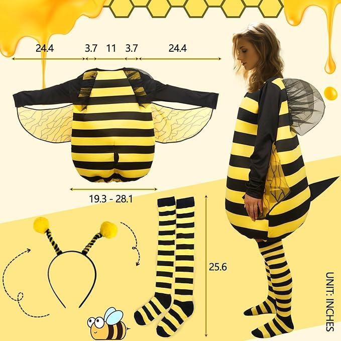 Women 4pcs Bee Halloween Cospaly Party Funny Animal Bee Adult Queen Costume - Image 2