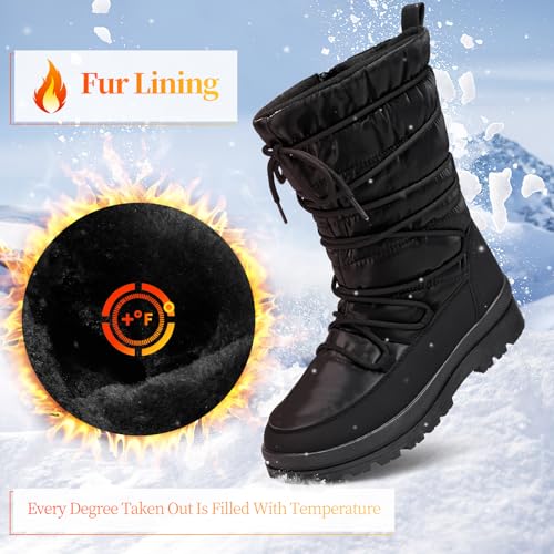 Snow Boots for Women Fur Winter Boots Waterproof Ski Boots Women's Mid Calf Boots Furry White Lace up Boots with Zipper2