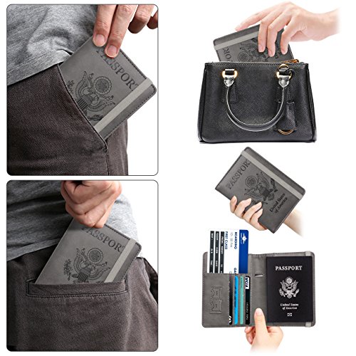 Image of WALNEW RFID Passport Holder for Travel, Passport Wallet with Pen Holder | RFID Blocking, PU Leather, Passport Book Card Holder Case for Women Men, Travelling Accessories