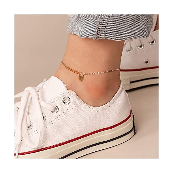 IEFWELL Heart Initial Anklets for Women, 14K Gold Filled Layered Ankle Bracelets Initial Anklet for Women Anklets with Initials Y