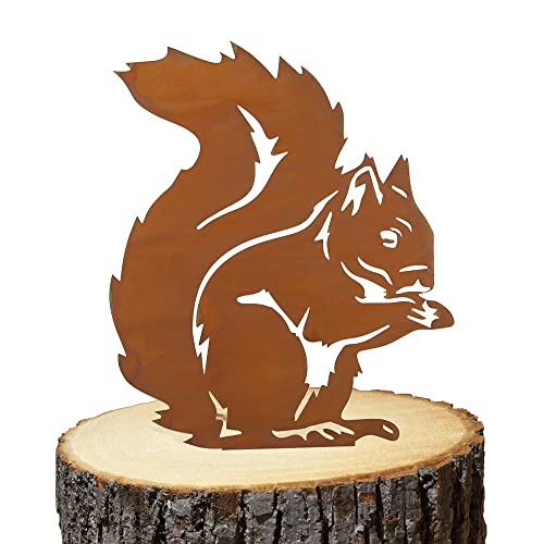 Voarge Rostiges Vögel Deko Rost, 4 Edelrost Metall Vogel Stecker Gartendeko Rostoptik mit Schraubgewinde, Metall Vogel Baumstecker für Holz Zaunfiguren Gartendeko, Eichhörnchen aus Eisen