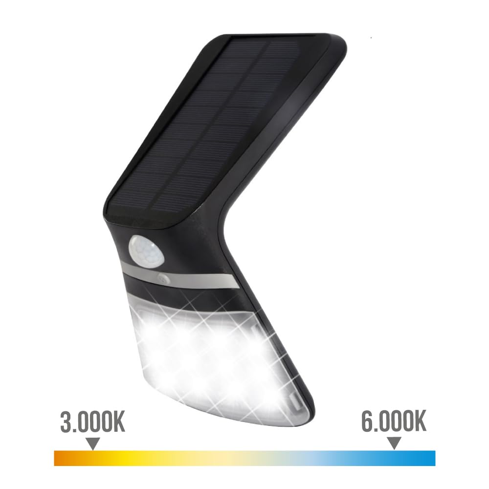 Applique solare 3,5 W, 430 lm, ricaricabile, sensore di presenza (2-8 m), colore nero, 10,5 x 13 cm, ideale per illuminazione esterna e sicurezza.