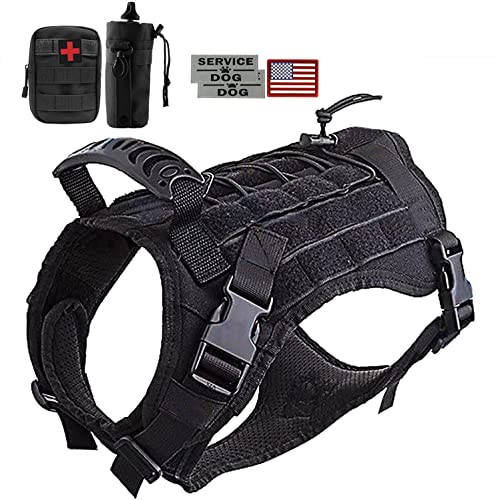 Hanshengday Tactical Dog Vest with Pouches, Adjustable Heavy Duty Nylon Harness for Medium Large Dogs, Service Outdoor Training Military Vest Harness with Molle System and Handle