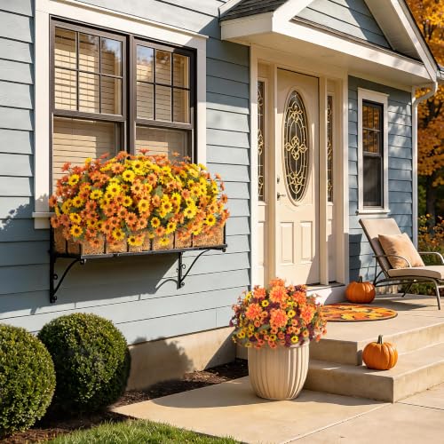 Image of Artificial Fall Flowers Fake Mums Plants for Outdoors Decoration