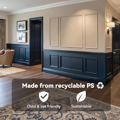Image of Upick Peel and Stick Wainscoting Pre-Cut Wall Molding Kit, 20 inchx50 inch, 6-Frame | PS Panels,Moisture Resistant,Pre-Primed,DIY Installation,Accent Walls,Living Room,Hallway,Bathroom,Trim for Walls