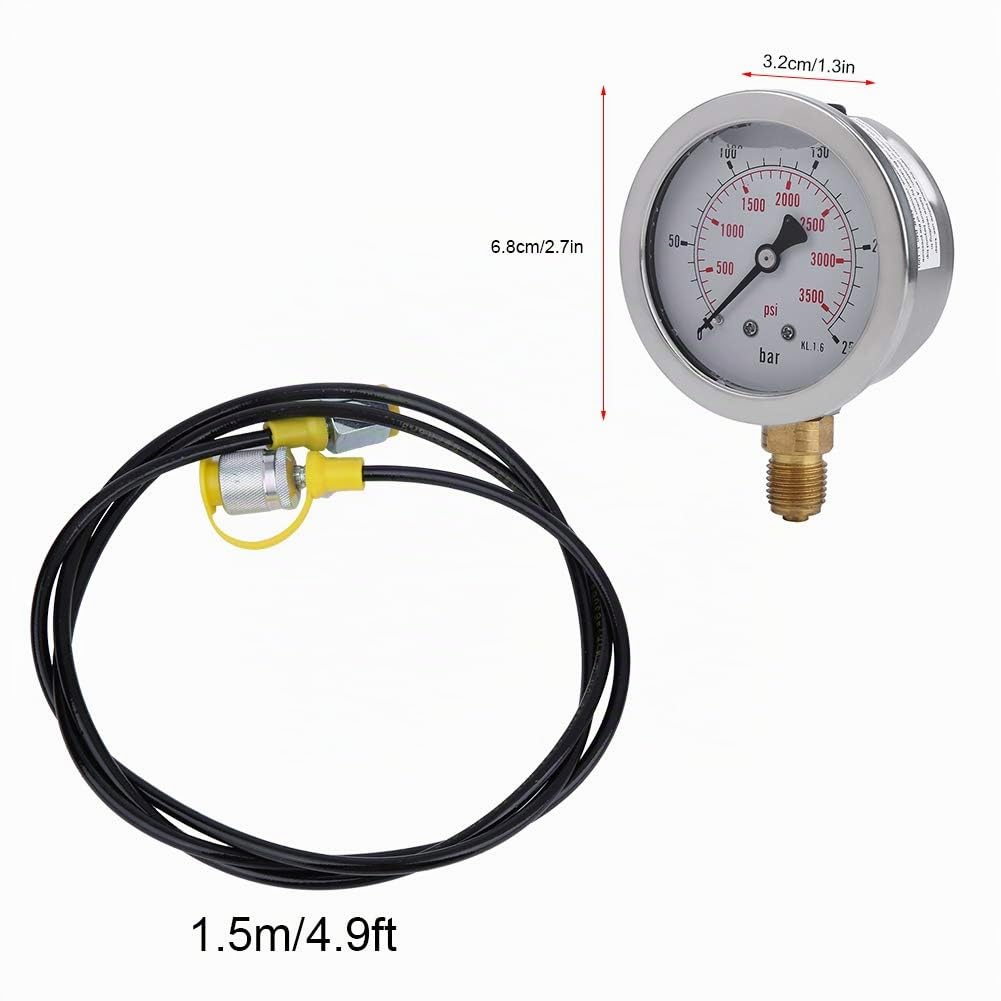 Hydraulisches Manometer, M16 * 2-BSP1 / 4 0~250BAR / 3600PSI Manometer-Kit Testpunkt-Kupplungsmanometer-Kit zum Prüfen des Hydraulikdrucks