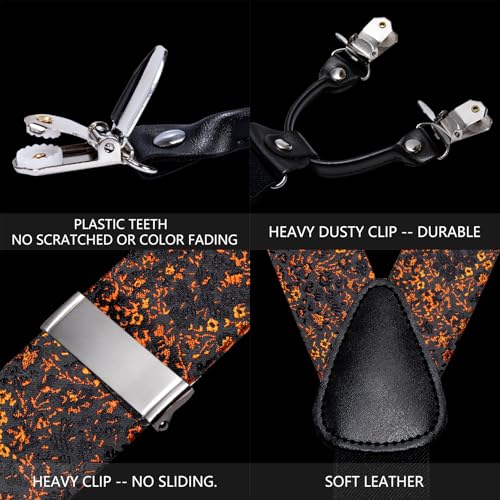 Image of Barry.Wang Men Suspender Set with Necktie Elastic Y Type Heavy Duty 6 Clips Braces Tie Handkerchief Cufflink Pin 6PCS