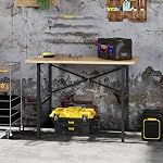 HOMCOM 46" Work Bench Table Oak Wood Top, Heavy-Duty Steel X-Shape Bracket Work Table High Stability Workstation, Easy Assembly for Garage Kitchen Office