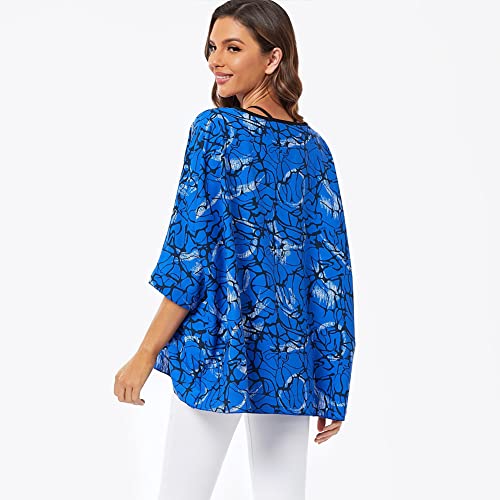 Image of Ckikiou Plus Size Batwing Flowy Semi Sheer Chiffon Blouse Tunic for Women Summer Floral Print Boho Beach Cover ups