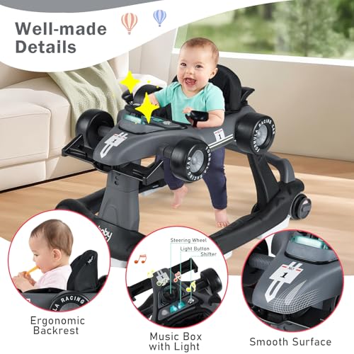 Image of BABY JOY 4-in-1 Baby Walker, Foldable Activity Walker with Adjustable Height & Speed, Music, Lights, Anti-Rollover, Toddler Push Walker, Baby Walker with Wheels for Boys Girls 6-18 Months (Gray)