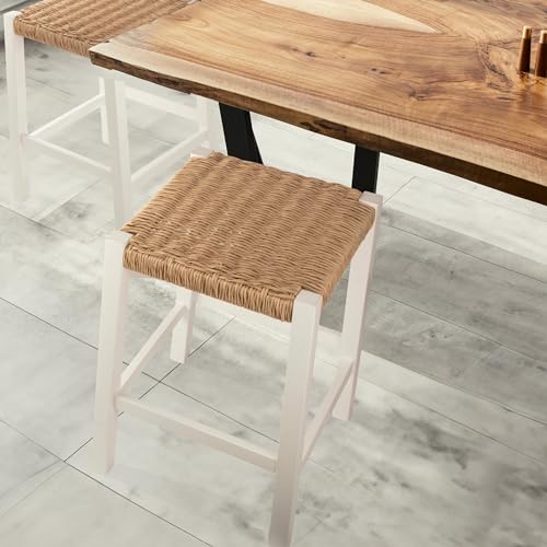 Butaco de bar Newport con asiento tejido a mano en cuerda - Butaco de altura de mostrador de 24 pulgadas para cocina, bar o comedor - Butacos de madera de Alaterre Furniture (Blanco) miniatura 6