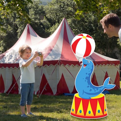 Image of Qunclay 4ft Circus Sea Lion Cardboard Cutout Carnival Party Decoration Life Size Sea Lion Photo Booth Prop Stand up Display Backdrop Decor for Carnival Birthday Party Supplies