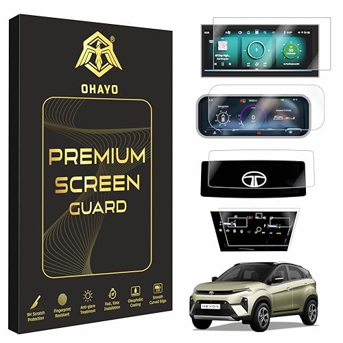 Image of OHAYO 4-Piece Screen Protector Set for New Tata Nexon | 10.25 inch Infotainment (Thin Bezel) + MID Display + Steering + AC Panel Guard | Car Interior Accessories | Clear Film (Not Tempered Glass)