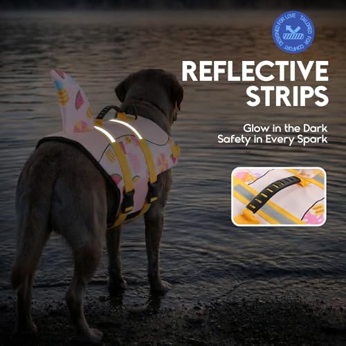 ASENKU Schwimmweste Hund, Hunde Rettungsweste zum Schwimmen, Bootfahren, Hunde Hai Schwimmwesten, Hunde Lebensretter Badeanzüge für Pool, Hunde Wasser Schwimmweste Sommerrosa S