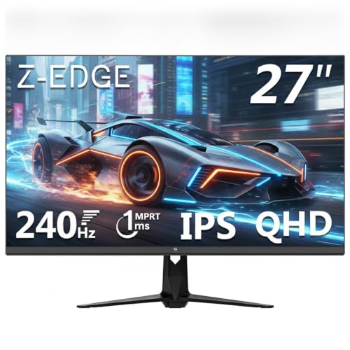 Z-Edge 27 Inch 240Hz QHD Gaming Monitor IPS Monitor 1ms 2560x1440 2K PC Monitor 400cd/m Brightness HDR10 FreeSync DisplayPort (240Hz) HDMI (144Hz) VESA Mountable Black