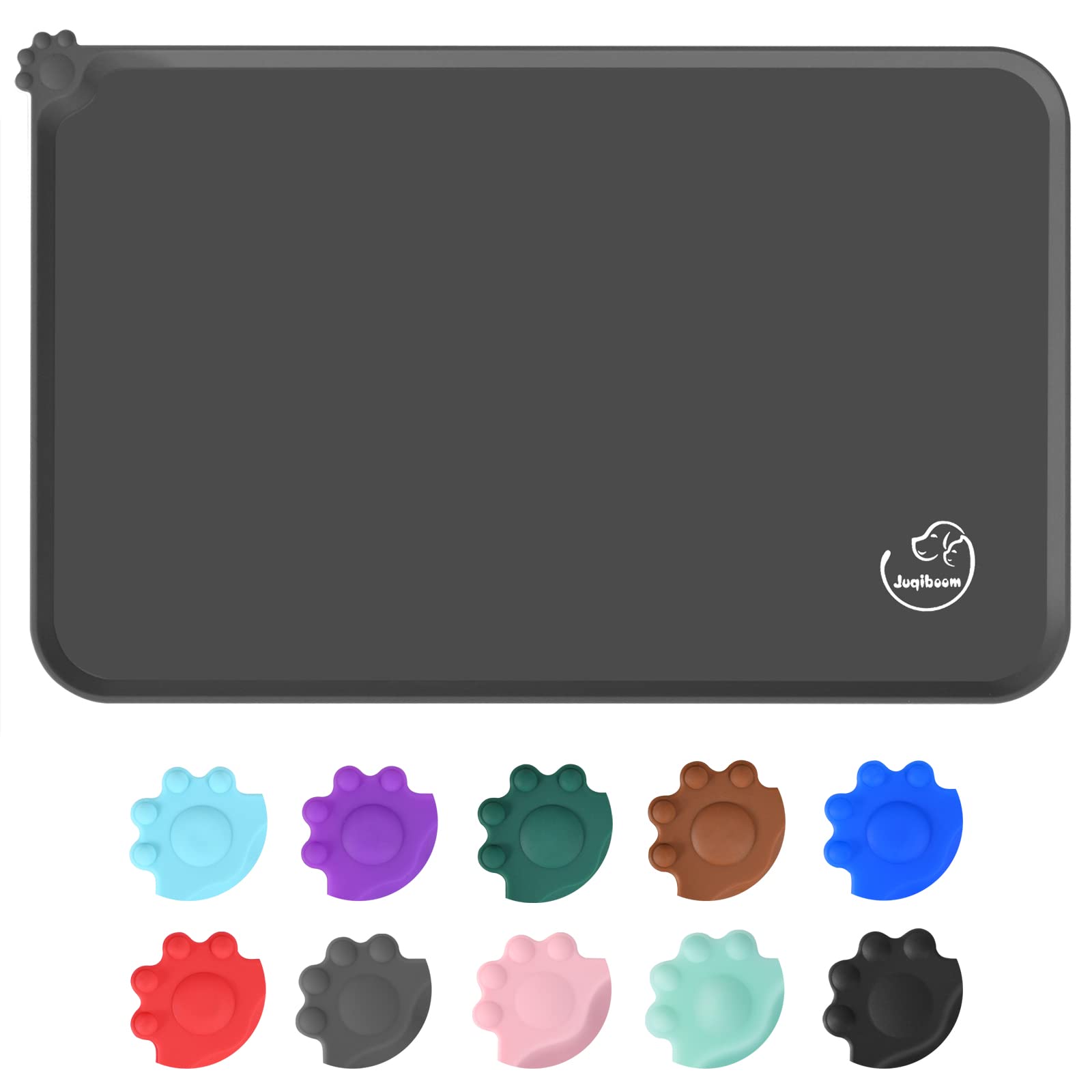 JuqiboomSilicone Waterproof Dog Cat Pet Feeding Mats, Non Slip, Easy Clean Pet Dog Cat Bowl Mats Placemat (18.5" x 11.5") Grey