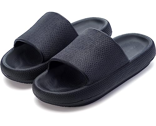 Donpapa Badeschuhe Damen Original Badeschlappen Rutschfest Hausschuhe Badelatschen Pantoletten Herren Sommer Cozy Schlappen YZ Schwarz 39-40