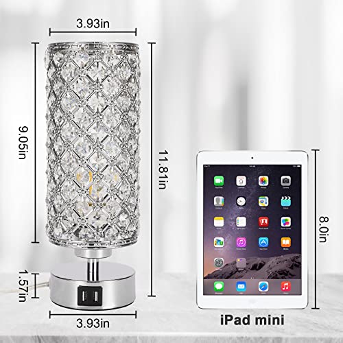 Smilecome Crystal Table Lamp Sets With Dual Usb Ports, Touch Control 3-Way Dimmable Beside Lamp, Acrylic Chrome Nightstand Lamp For For Bedroom Living Room Study Room, Bulb Included&Set Of 2 #TOP4