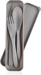 Juego de cubiertos de viaje con funda, juego de cubiertos portátiles reutilizables de plástico, tenedores, cucharas, vajilla de camping, para viajes, picnic, al aire libre, oficina, escuela