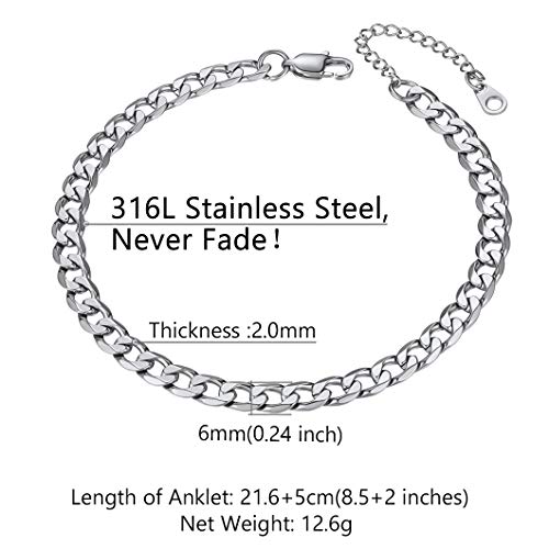 Richsteel 6Mm Cuban Link Chain Anklets For Women Stainless Steel Ankle Bracelets Beach Or Party Foot Jewelry 8.5 Inches #TOP4