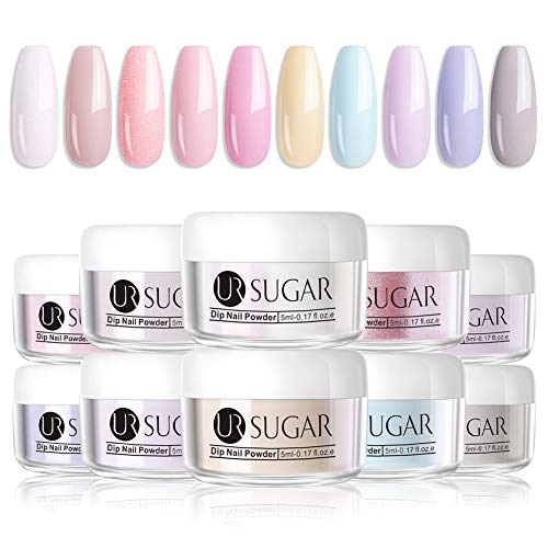 UR SUGAR 5g Acryl Puder Nail Farbe Dip System Acryl Nagel Pulver Natural Dry Dipping Nail Powder 10 Farben Kit (Süßigkeiten)
